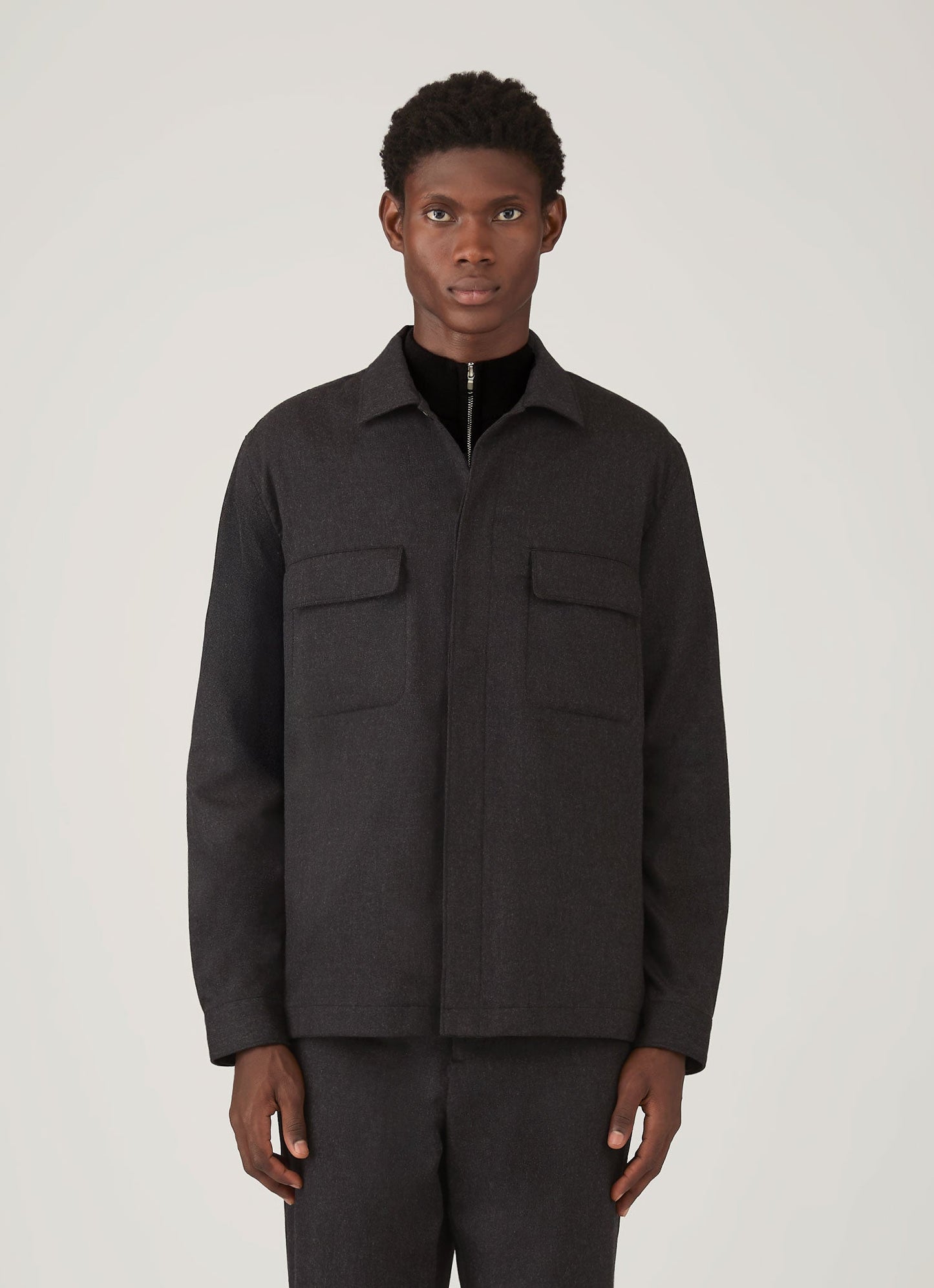Mens Wool Cashmere Flannel Overshirt In Charcoal Melange Msht2137 Gyad