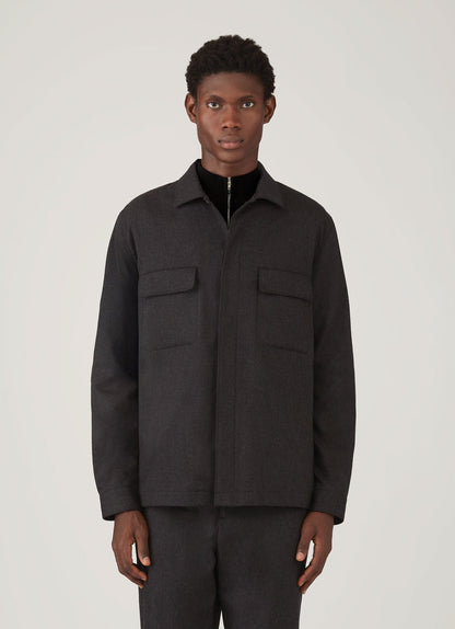 Mens Wool Cashmere Flannel Overshirt In Charcoal Melange Msht2137 Gyad