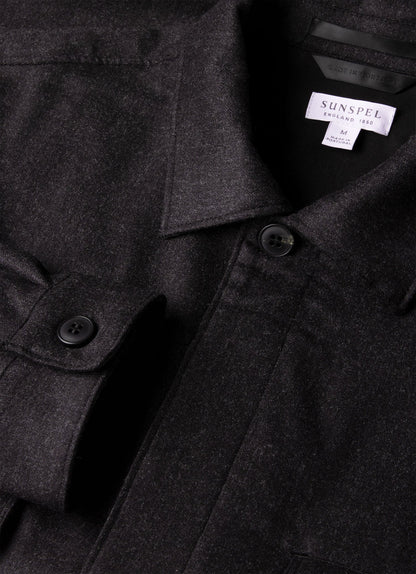 Mens Wool Cashmere Flannel Overshirt In Charcoal Melange Msht2137 Gyad