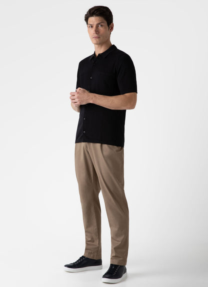 Mens Sea Island Cotton Knit Short Sleeve Shirt In Black