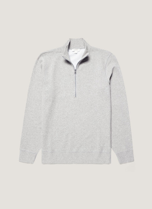 Mens Half Zip Loopback Sweatshirt Grey Melange