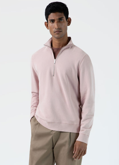 Mens Half Zip Loopback Sweatshirt In Pale Pink Mswe1546 Pkbj