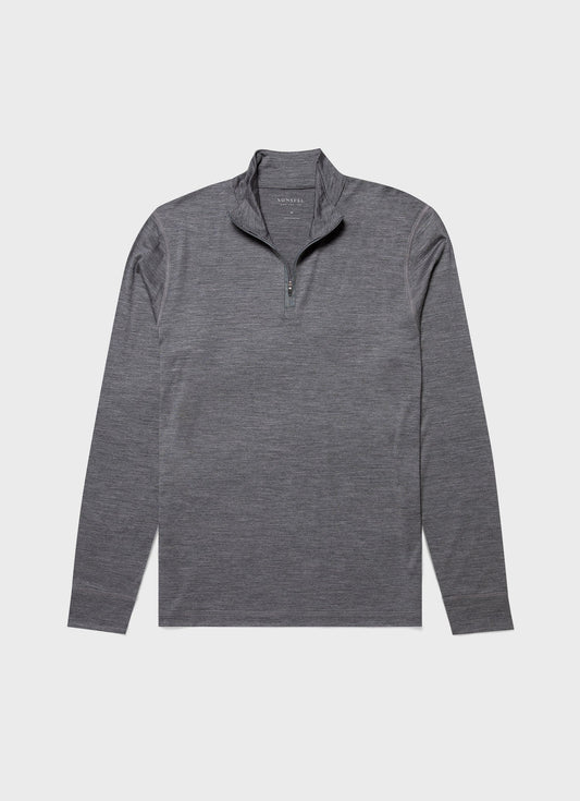 Merino Half Zip Top In Mid Grey Melange