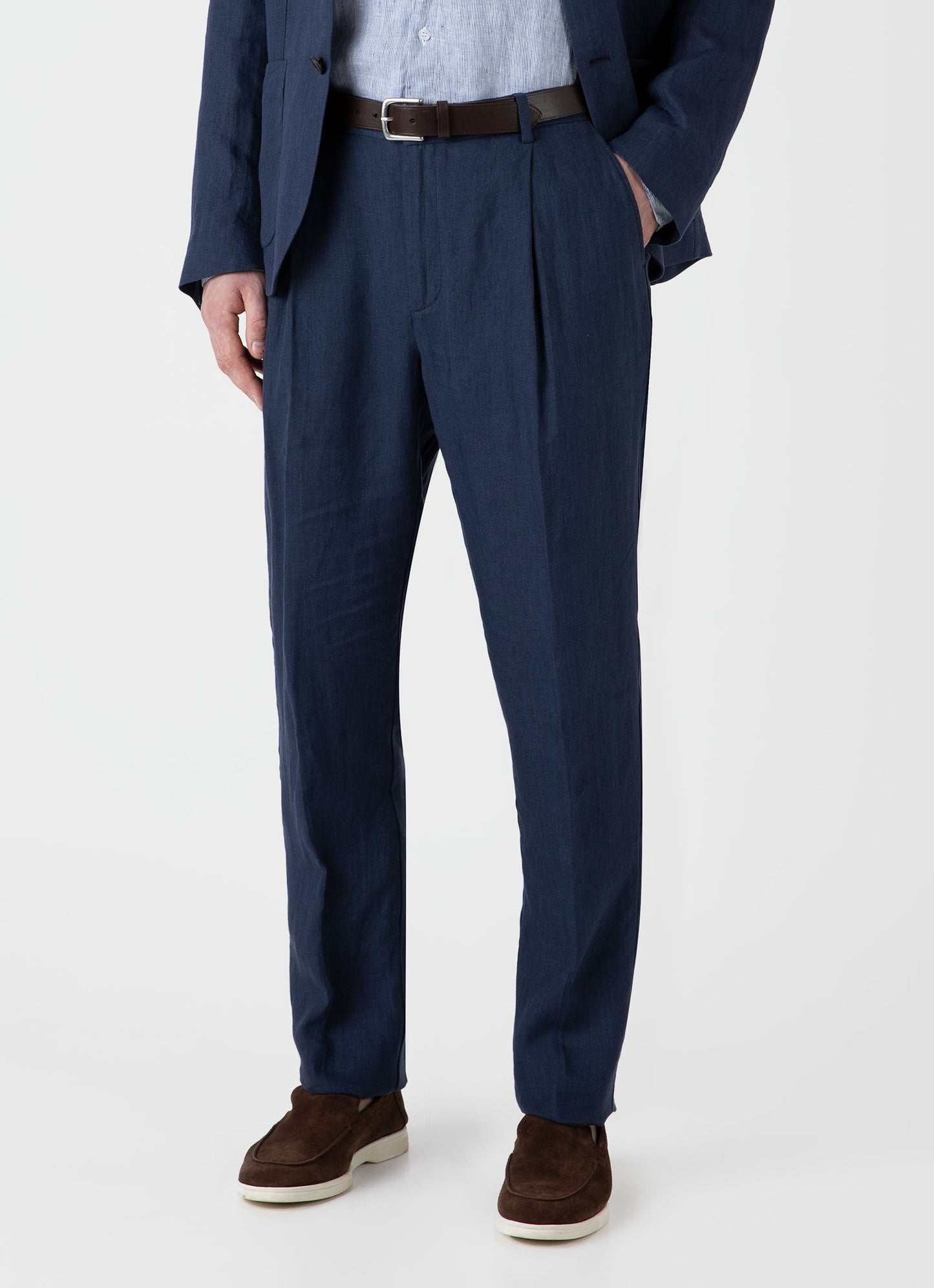 Men S Pleat Linen Trouser In Light Navy Mtrs3049 Buaf