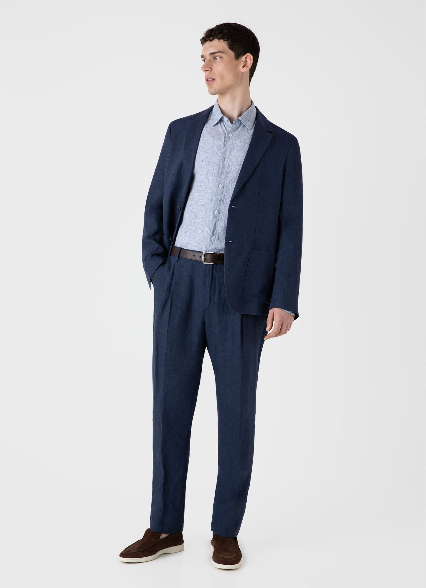 Men S Pleat Linen Trouser In Light Navy Mtrs3049 Buaf