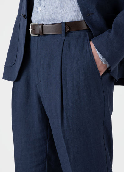 Men S Pleat Linen Trouser In Light Navy Mtrs3049 Buaf