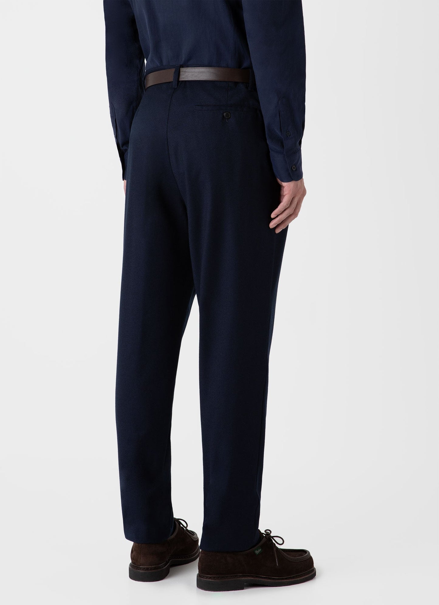 Mens Pleated Wool Flannel Trouser In Navy Melange Mtrs3076 Buag