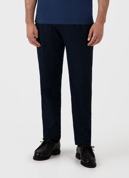 Mens Cotton Raffia Pleat Trouser In Navy Mtrs3107 Buaa