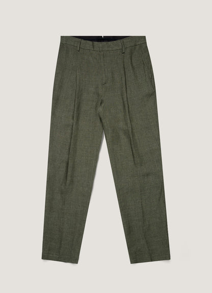 Mens Pleated Linen Trouser In Hunter Green Mtrs3115 Gngc