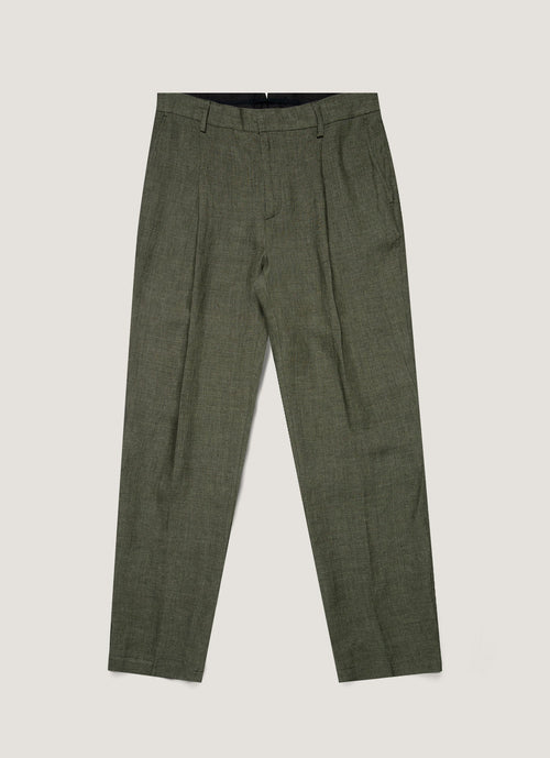Mens Pleated Linen Trouser In Hunter Green Mtrs3115 Gngc