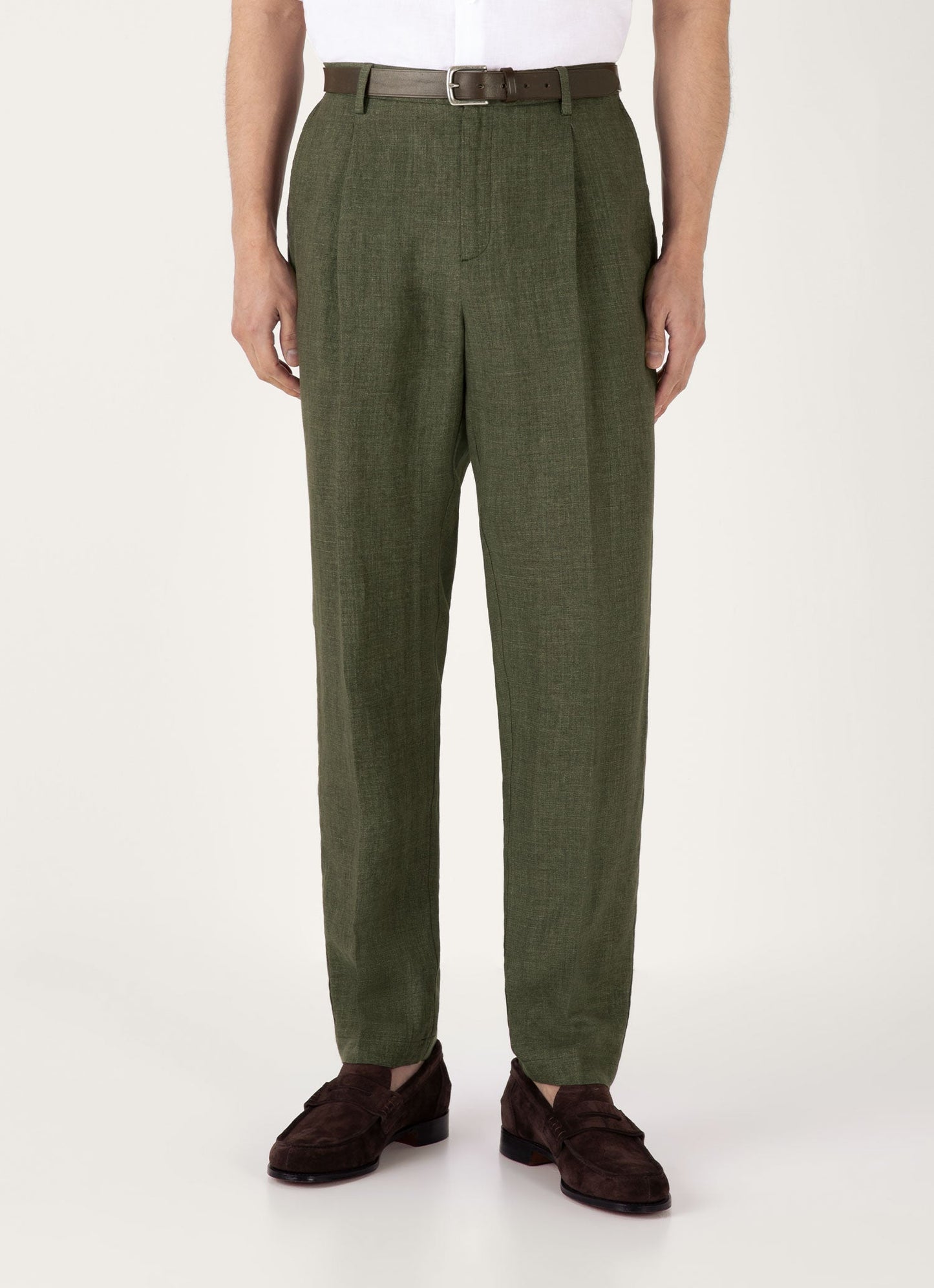 Mens Pleated Linen Trouser In Hunter Green Mtrs3115 Gngc