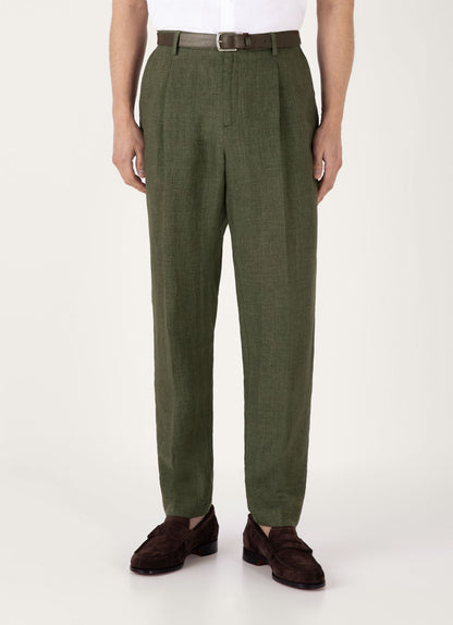 Mens Pleated Linen Trouser In Hunter Green Mtrs3115 Gngc