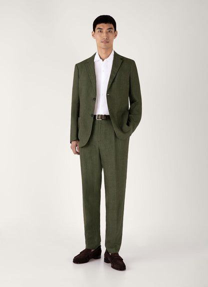 Mens Pleated Linen Trouser In Hunter Green Mtrs3115 Gngc