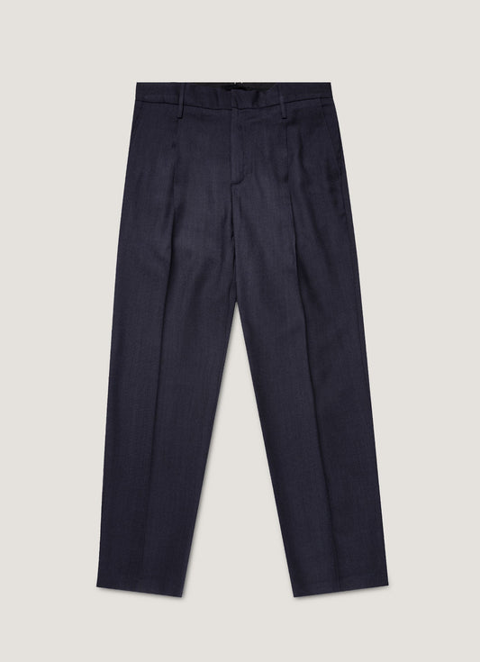 Mens Pleated Wool Twill Trouser In Navy Mtrs3122 Buaa
