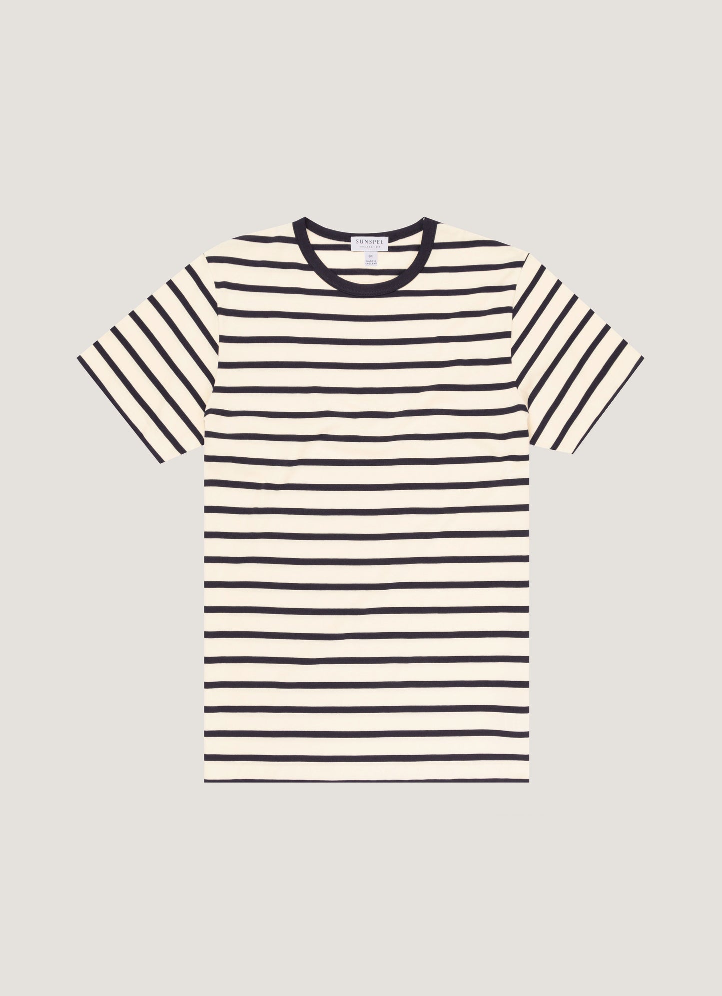 Mens Cotton Classic Breton Stripe Tshirt Ecru Navy Mtsh0001Brs