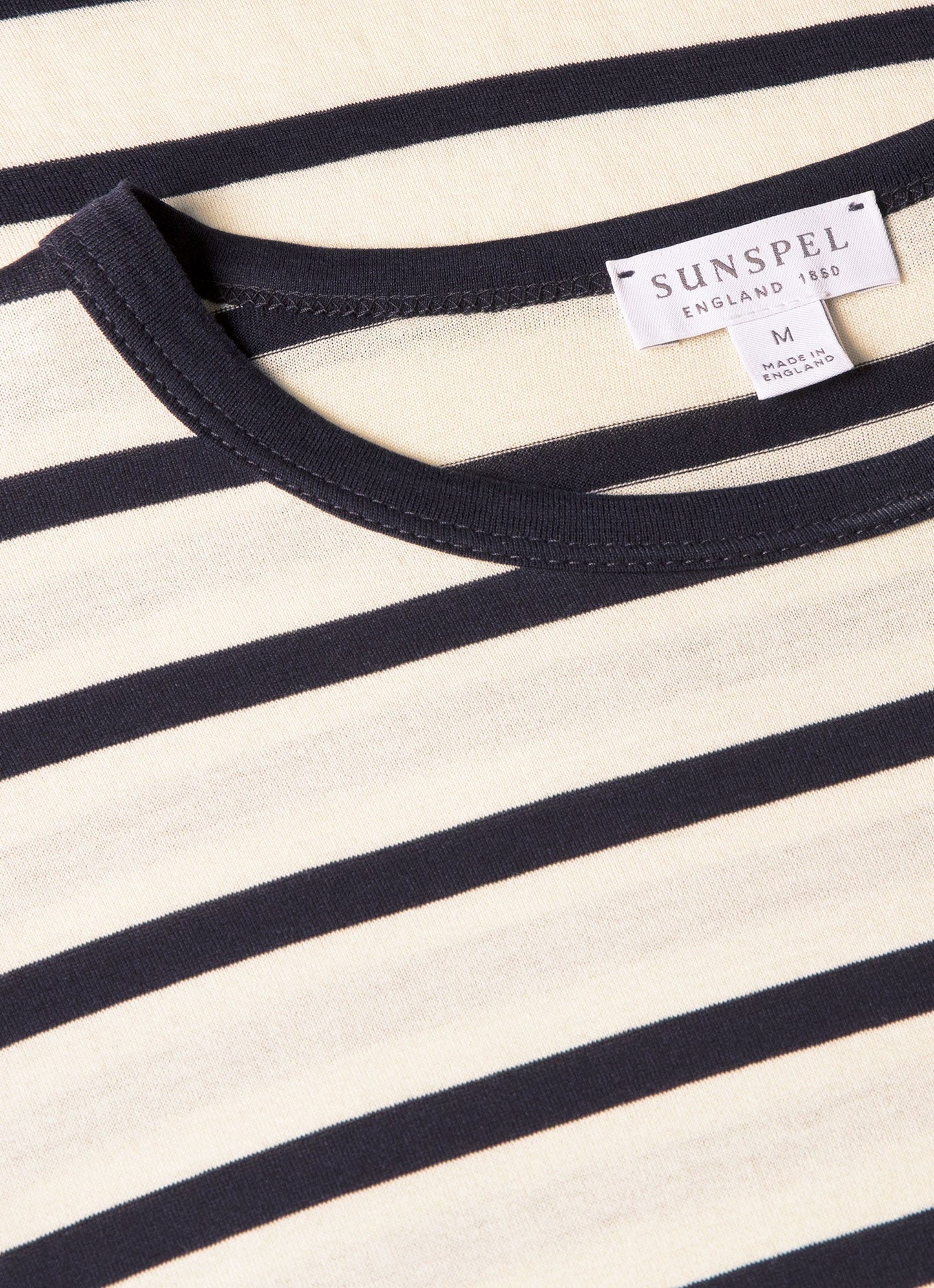 Mens Cotton Classic Breton Stripe Tshirt Ecru Navy Mtsh0001Brs