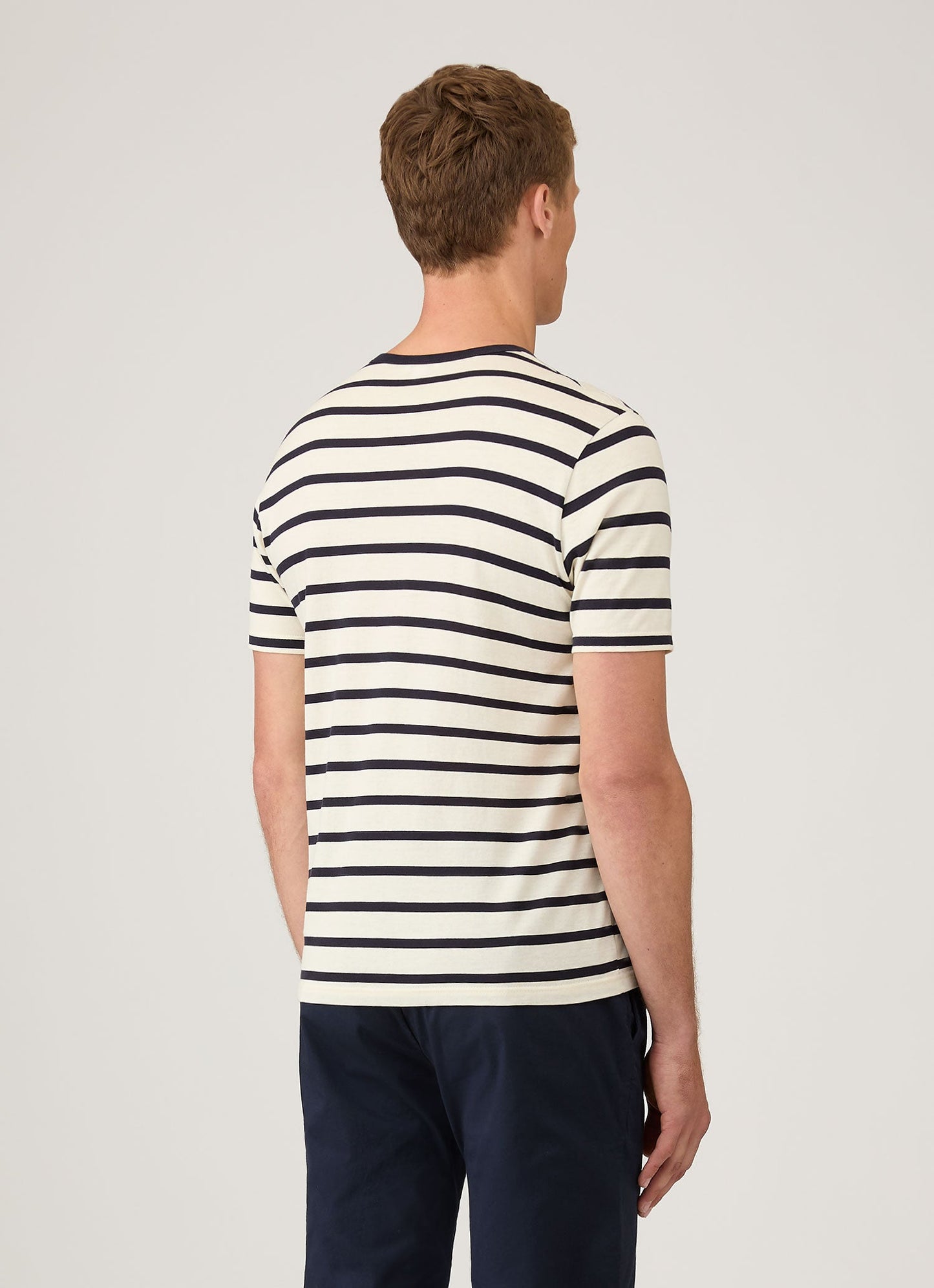 Mens Cotton Classic Breton Stripe Tshirt Ecru Navy Mtsh0001Brs