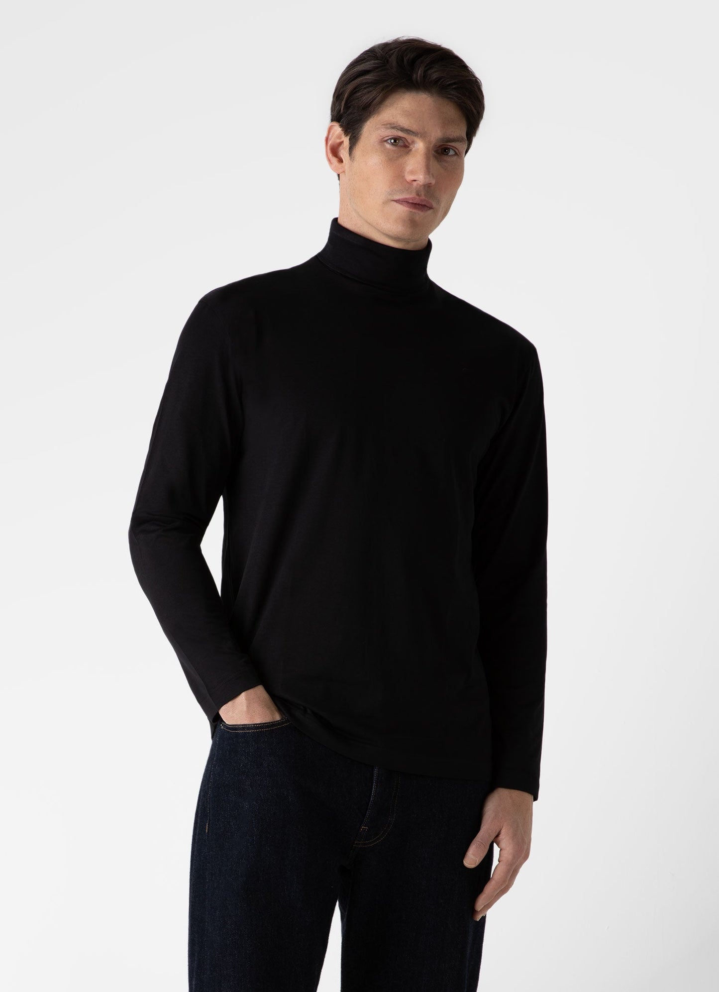 Mens Long Sleeve Roll Neck In Black