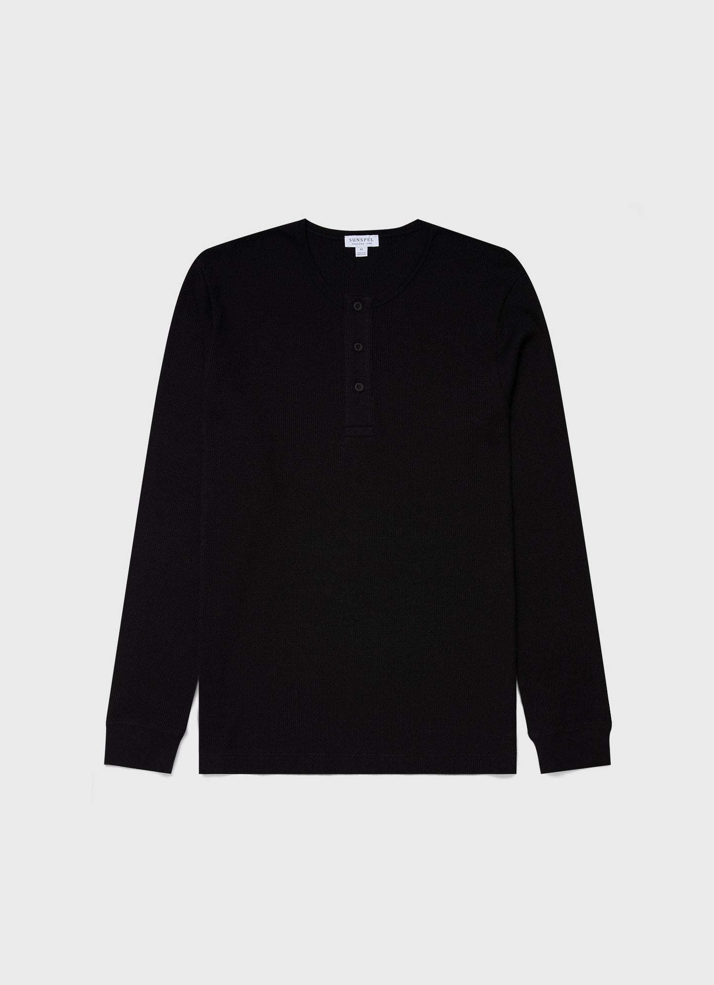 Mens Long Sleeve Waffle Henley In Black Mtsh0162 Bkaa