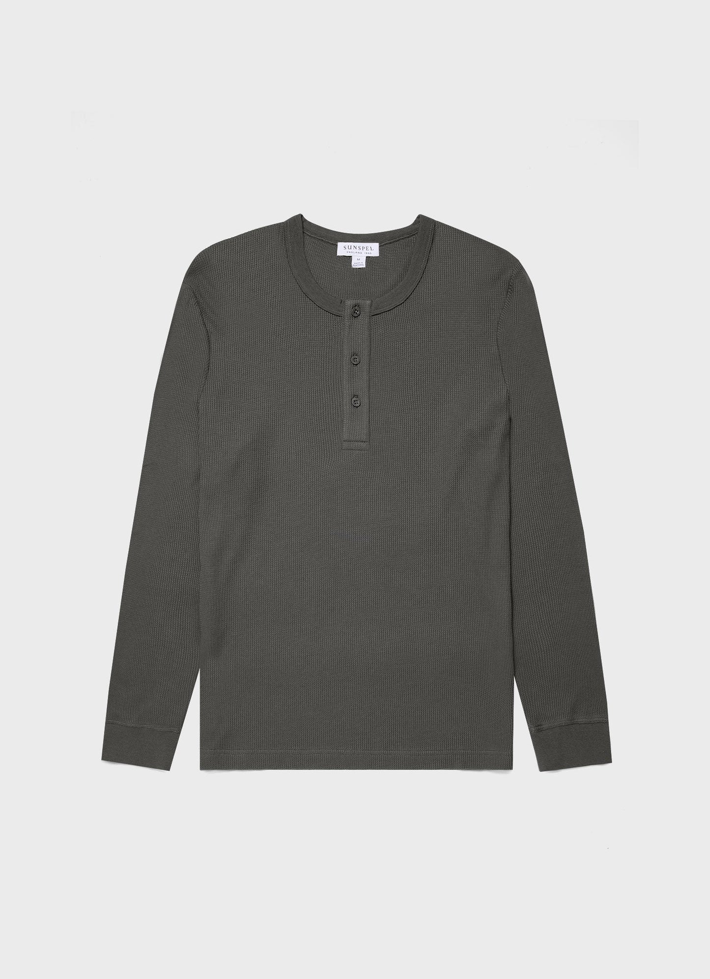 Mens Long Sleeve Waffle Henley In Drill Green Mtsh0162 Gnhv