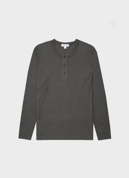 Mens Long Sleeve Waffle Henley In Drill Green Mtsh0162 Gnhv