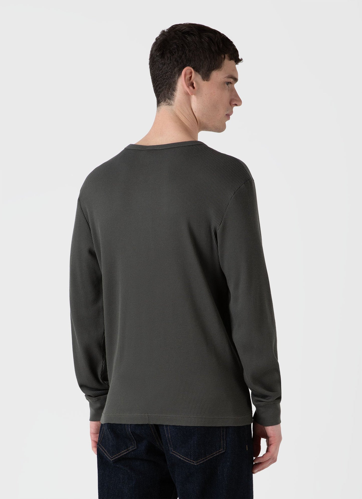 Mens Long Sleeve Waffle Henley In Drill Green Mtsh0162 Gnhv
