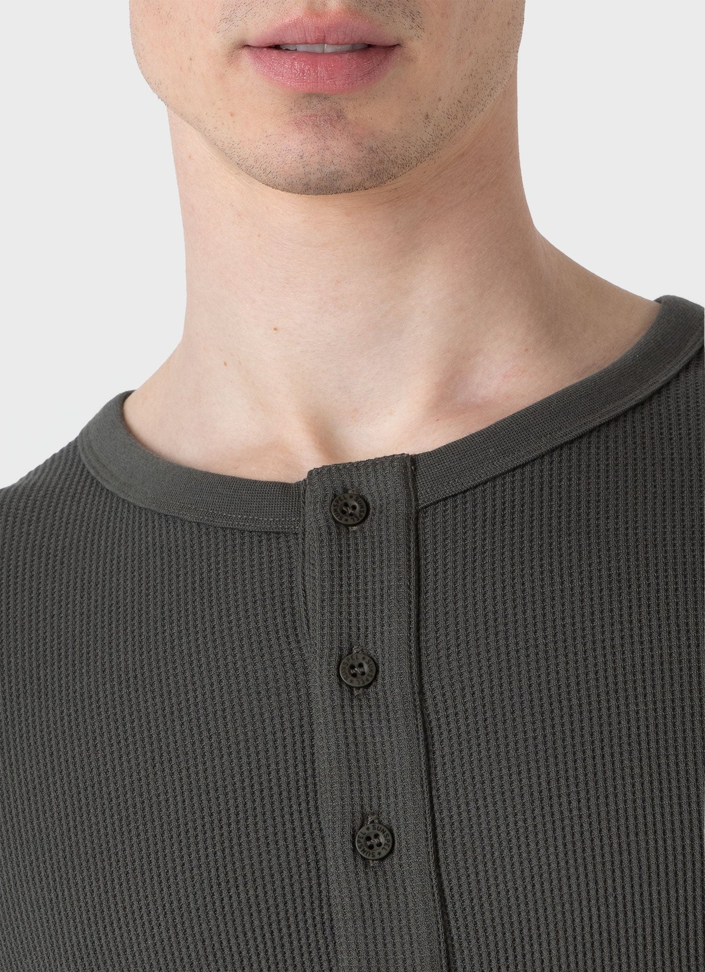 Mens Long Sleeve Waffle Henley In Drill Green Mtsh0162 Gnhv