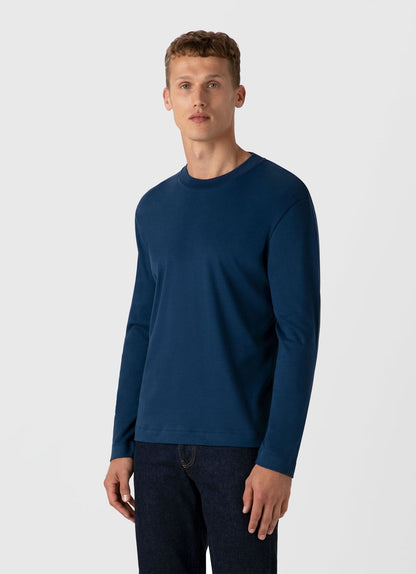Mens Long Sleeve Heavyweight Tshirt In Naval Blue Mtsh0182 Buvm