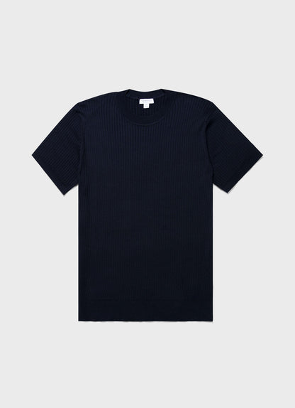 Mens Fine Rib Silk Cotton Tshirt In Navy Mtsh8240 Buaa