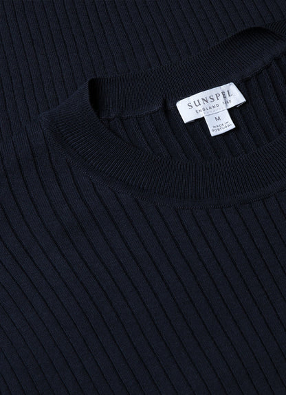 Mens Fine Rib Silk Cotton Tshirt In Navy Mtsh8240 Buaa