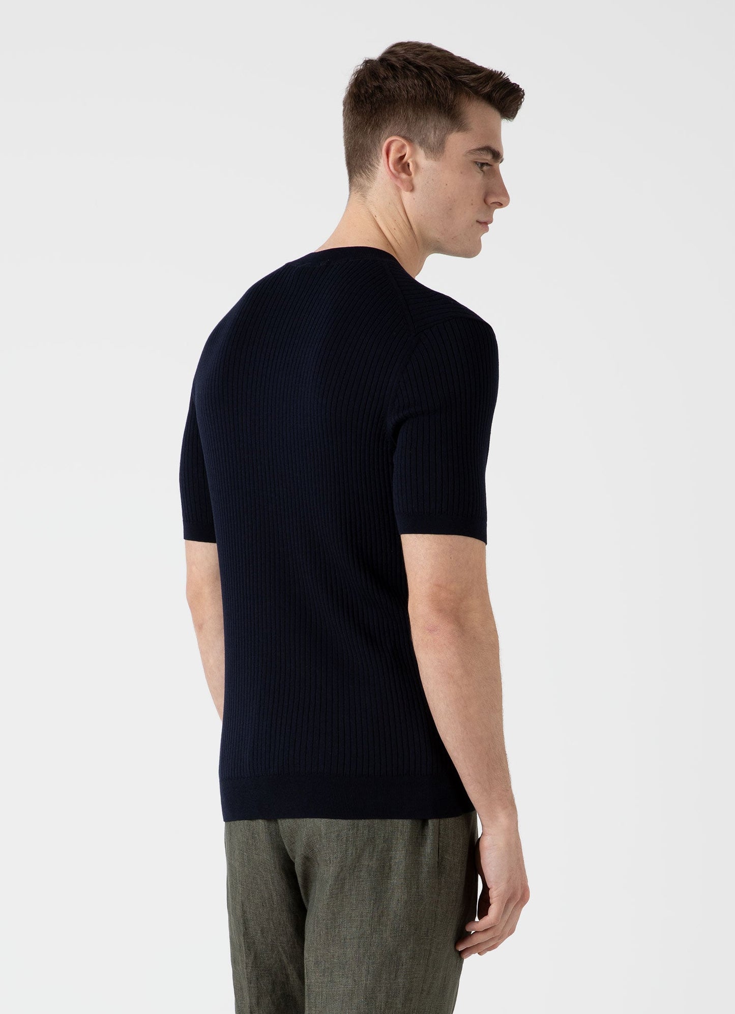 Mens Fine Rib Silk Cotton Tshirt In Navy Mtsh8240 Buaa
