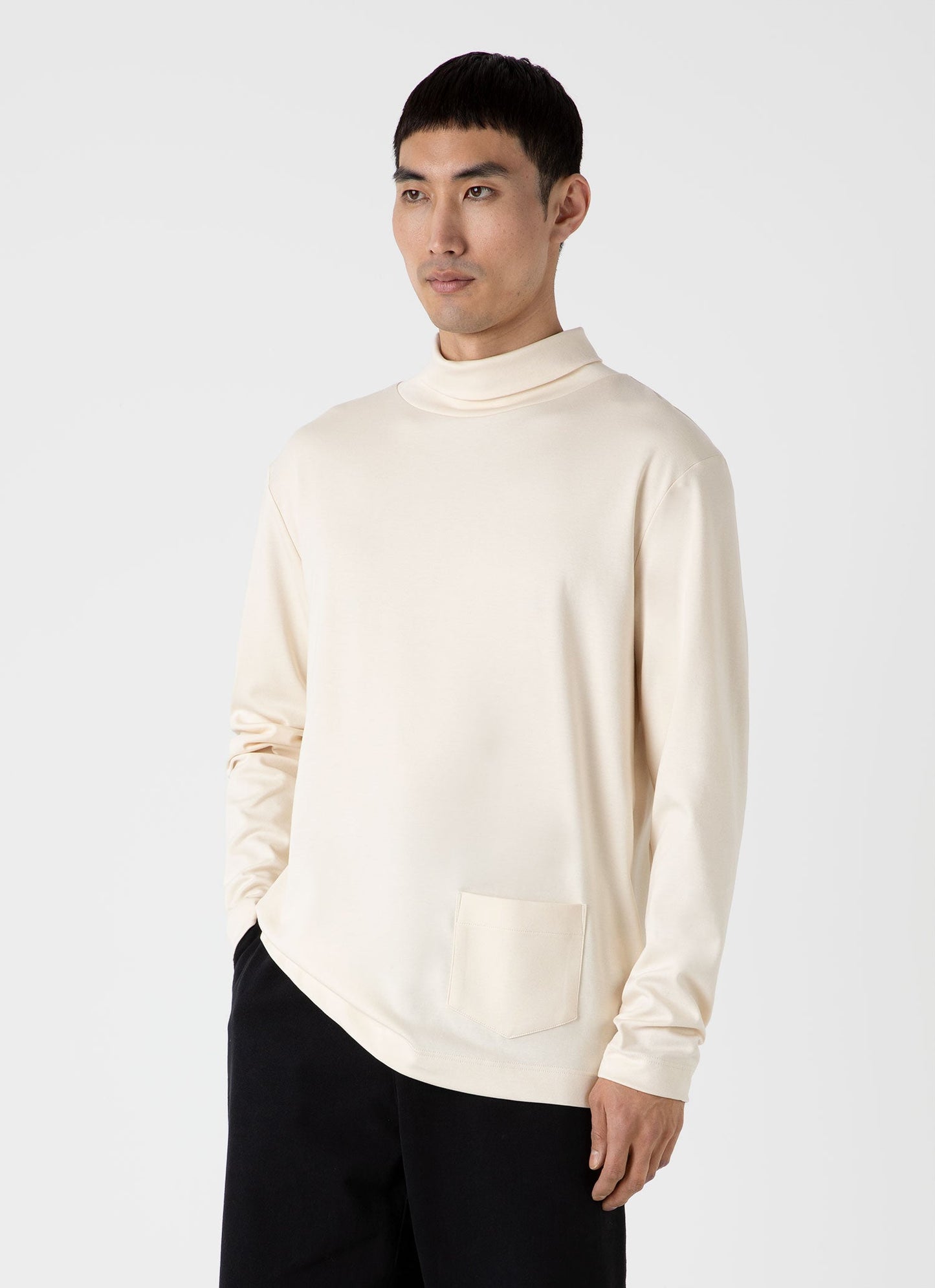 Mens Nigel Cabourn Carbon Brushed Roll Neck In Undyed Ncmtsh0185 Nuab