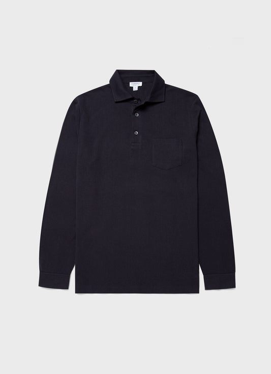 Mens Wm Brown Long Sleeve Polo Shirt In Navy Wbmpol1062 Buaa