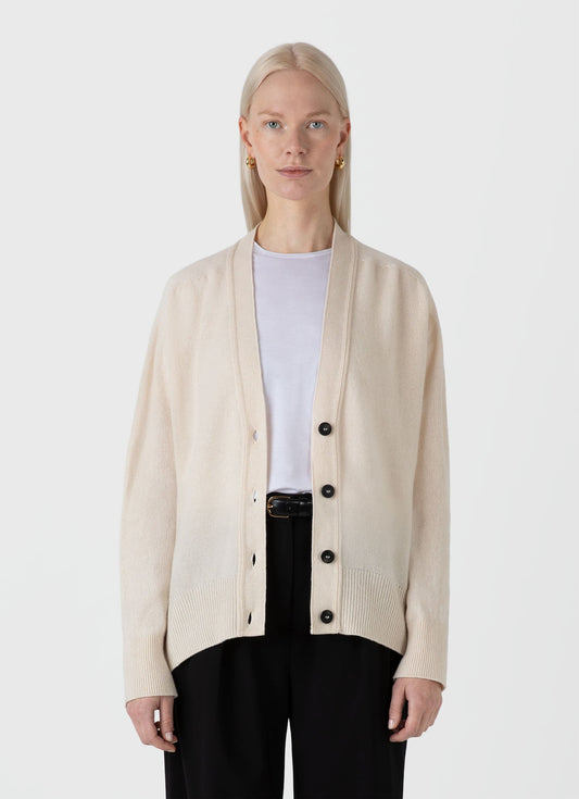 Womens Lambswool Cardigan In Ecru Wcar8183 Whcr