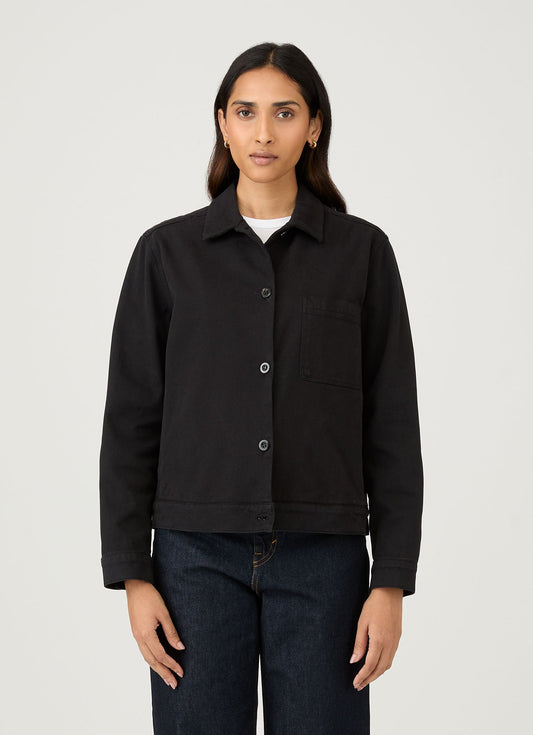 Womens Cotton Drill Chore Jacket In Black
