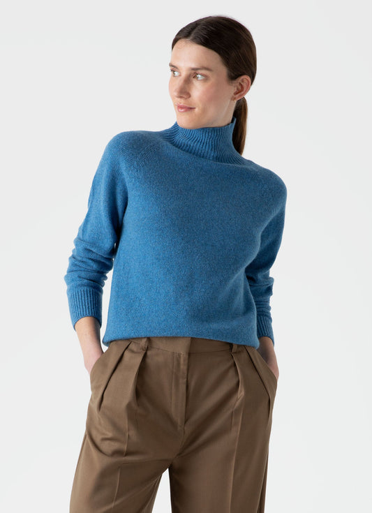 Womens Lambswool Funnel Neck Jumper In Blue Jean Wjum8052 Busz