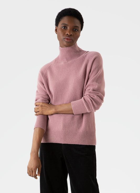 Womens Lambswool Funnel Neck Jumper In Vintage Pink Wjum8052 Pkbh