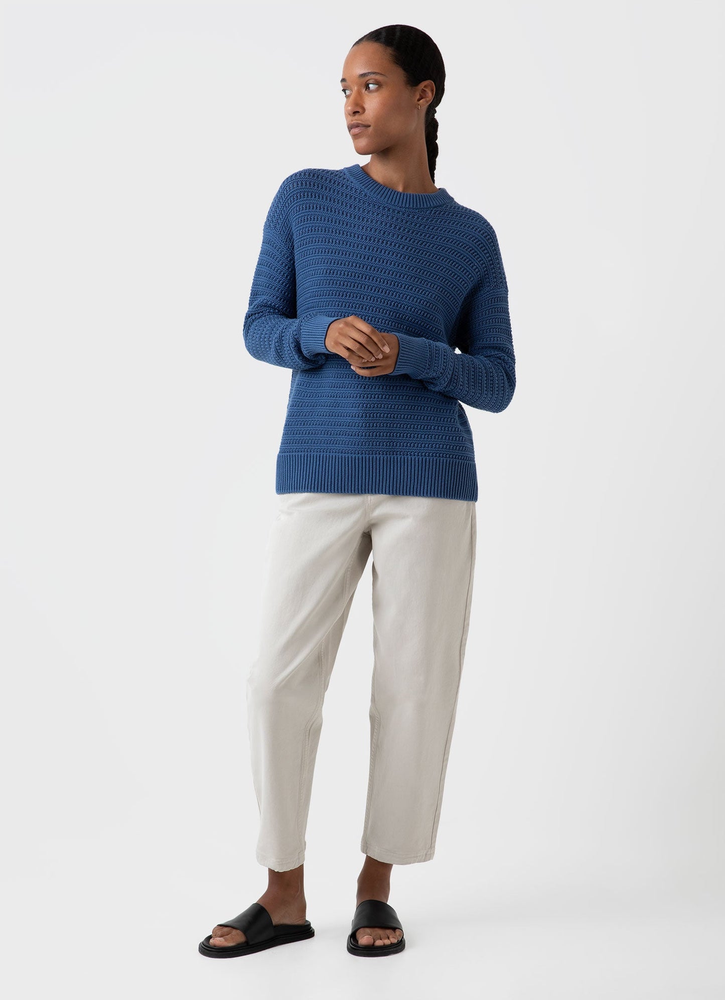 Womens Chunky Textured Jumper In Bluestone Wjum8167 Burv