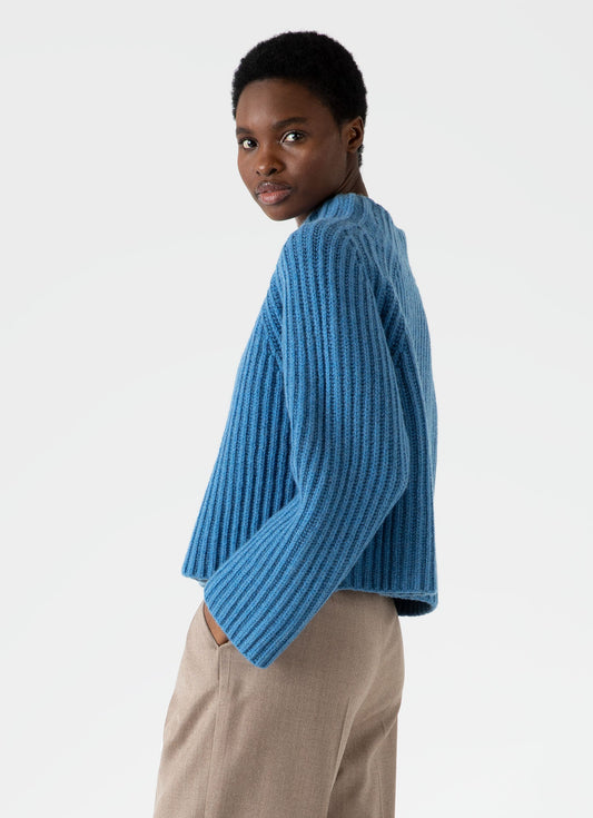 Womens Lambswool Chunky Funnel Neck Jumper In Blue Jean Wjum8188 Busz