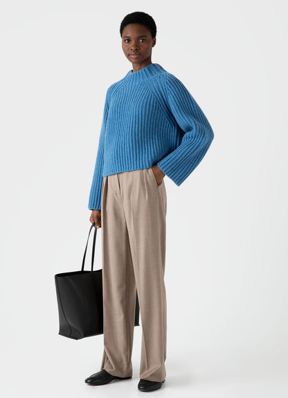 Womens Lambswool Chunky Funnel Neck Jumper In Blue Jean Wjum8188 Busz