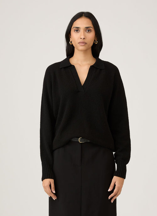 Womens Lambswool Polo Neck Jumper In Black Wpol8214 Bkaa