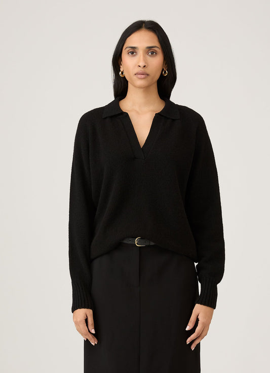Womens Lambswool Polo Neck Jumper In Black Wpol8214 Bkaa