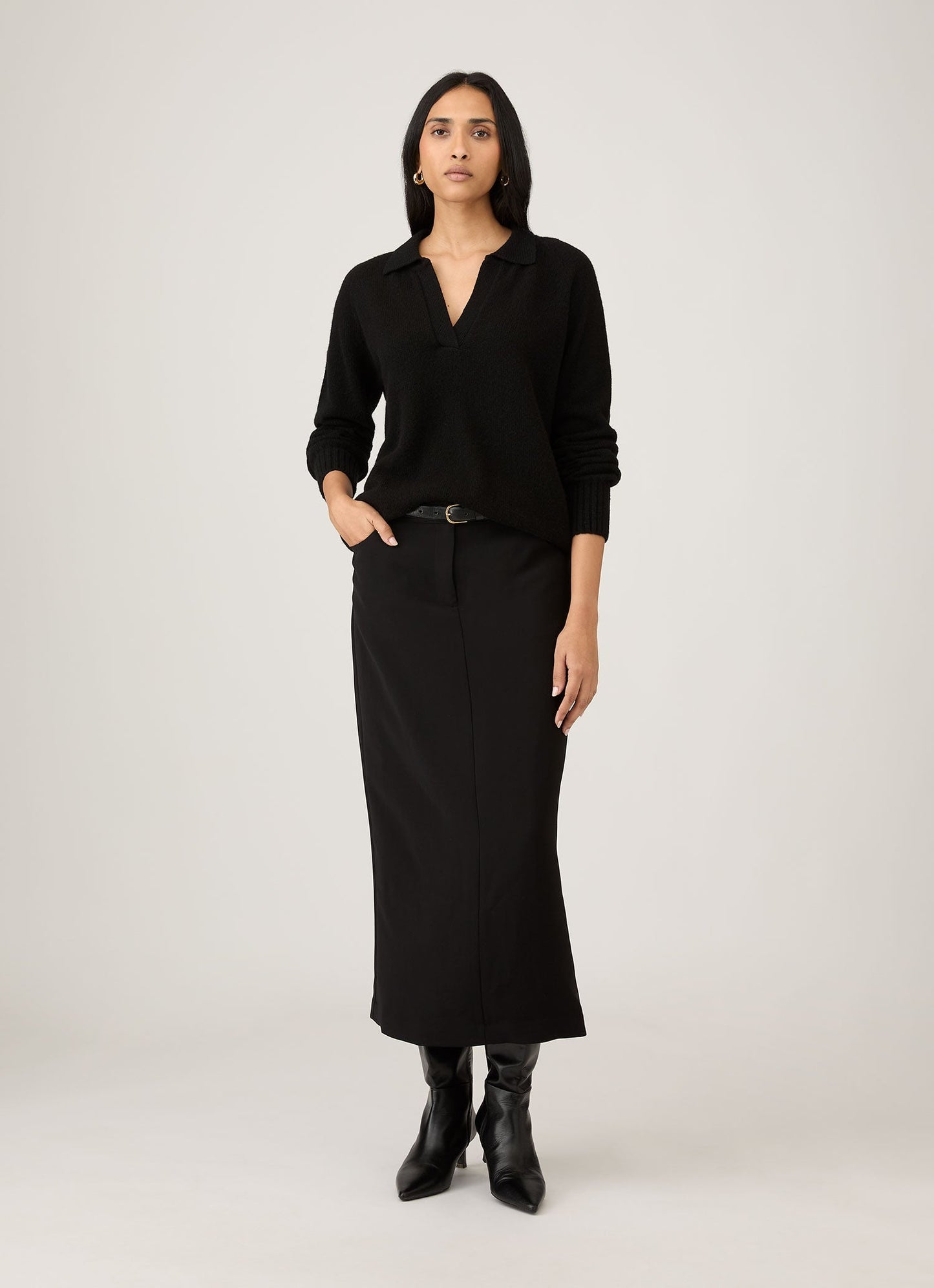 Womens Lambswool Polo Neck Jumper In Black Wpol8214 Bkaa