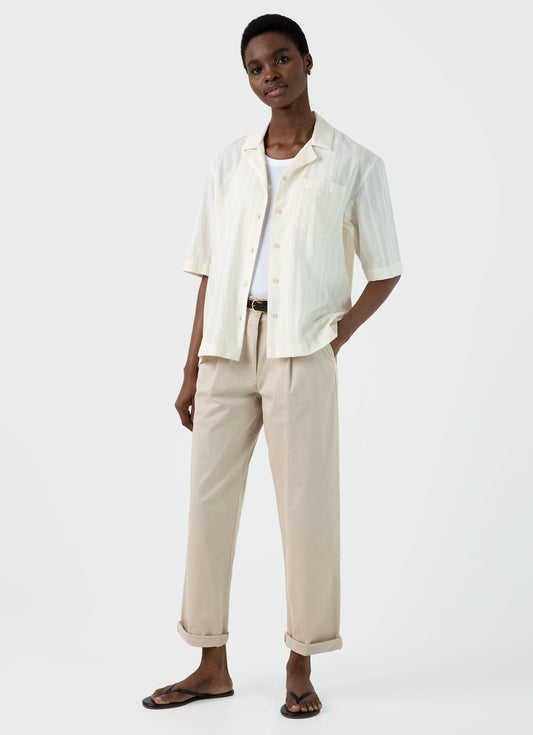 Womens Camp Collar Shirt In Ecru Wsht2039 Whcr