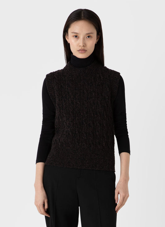 Womens Cable Knit Vest In Coffee Twist Wtop8218 Bren